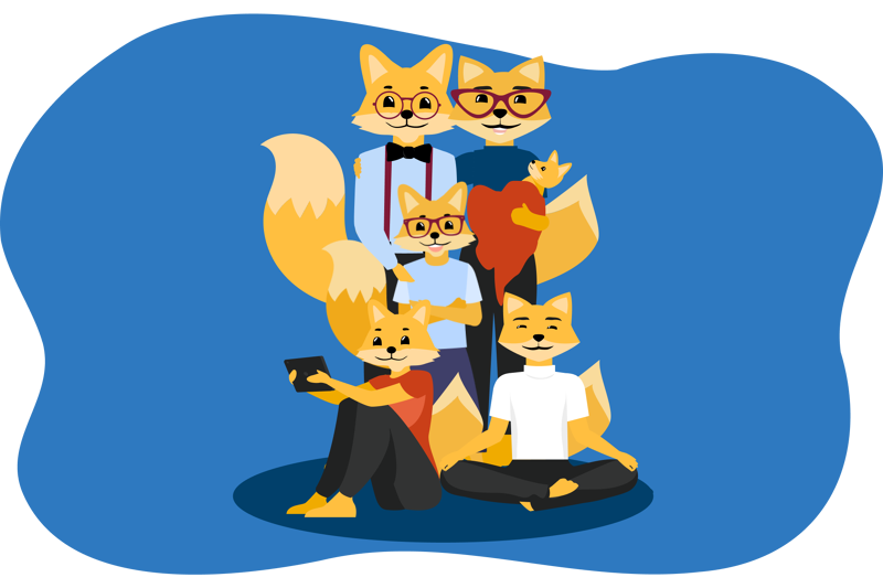 Die Smart Home Fox Familie mit Kindertablet